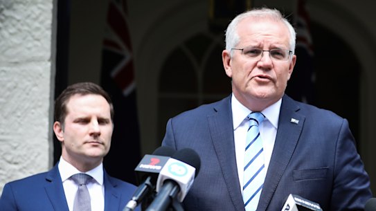 Scott Morrison with his right-hand man and close ally in NSW, Alex Hawke.