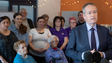 Bill Shorten has acknowledged aged-care workers are underpaid, but said any policy would have to wait until the completion of the royal commission.