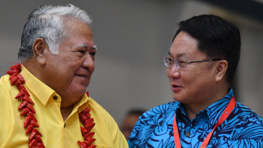 China's Special Envoy to the Pacific, ambassador Wang Xuefeng, pictured with Samoa's Tuilaepa Malielegaoi, sought to capitalise on the diplomatic tensions between Australia and its neighbours.