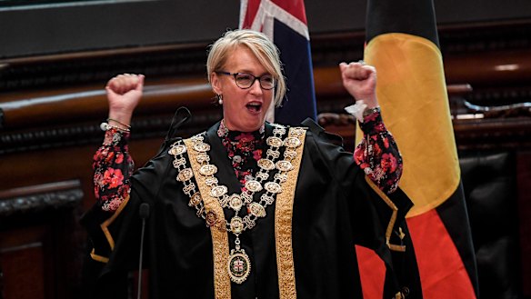 Sally Capp at her swearing-in ceremony last month.