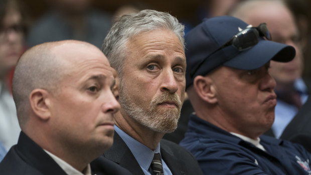 Entertainer and activist Jon Stewart lends his support to firefighters, first responders and survivors of the September 11 terror attacks at a hearing by the House Judiciary Committee.