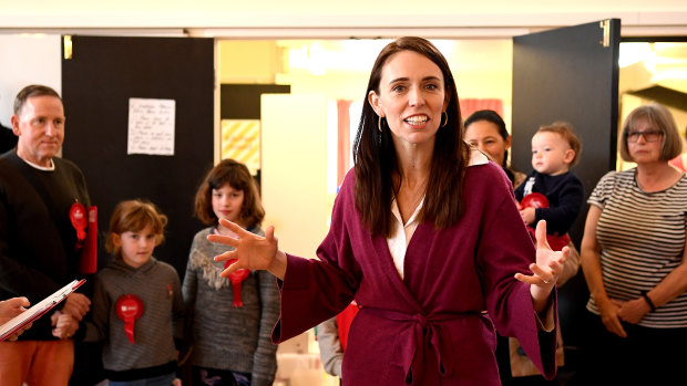 Labour Party leader Jacinda Ardern thanks Labour Party volunteers in Auckland, New Zealand. 