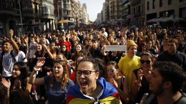 Protesters in Barcelona after the sentencing of Catalan separatists.