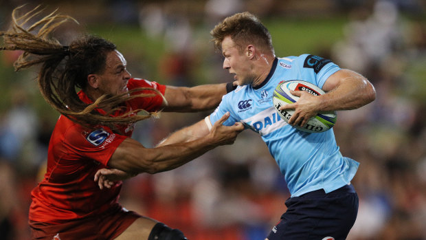 Disaster: Cam Clark's Waratahs slumped to a humiliating one-point loss to the Sunwolves in Newcastle.
