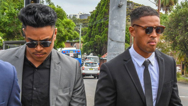 Wests Tigers player Michael Chee Kam, right, and his younger brother Livingston Chee Kam leave Waverley Local Court following a court appearance in February.