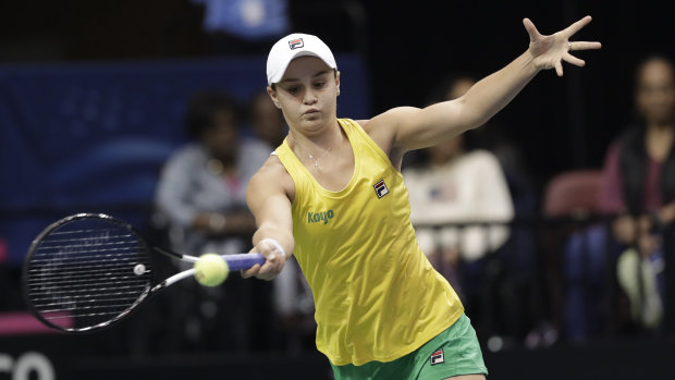 Australia's Ashleigh Barty in the Fed Cup against the US.