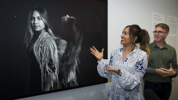Jessica Mauboy and David Rosetzky at the National Portrait Gallery launch of 20/20.