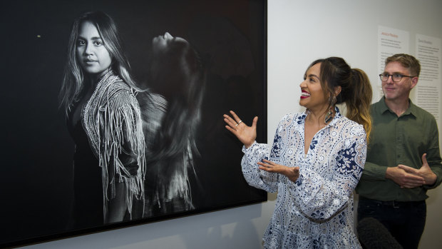 Jessica Mauboy and David Rosetzky at the National Portrait Gallery launch of <i>20/20</i>.