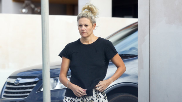 Belinda Simmonds pictured outside her Wollongong home on Tuesday. She allegedly stole $330,000 from her employer.