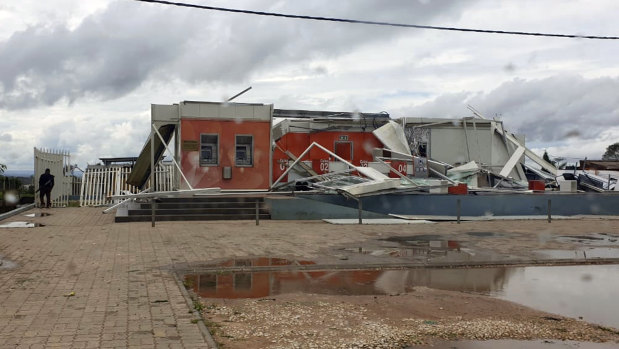 Buildings damaged after Cyclone Kenneth made landfall in Pemba, Mozambique. 