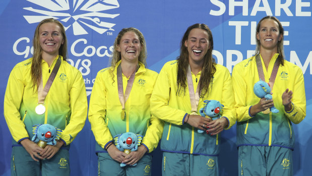Golden girls: Australia's Leah Neale (left to right), Ariarne Titmus, Brianna Throssell and Emma McKeon.
