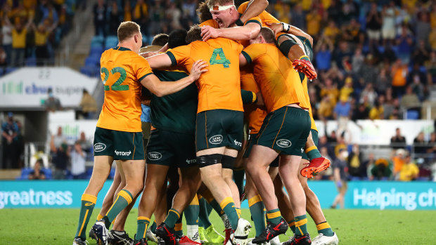 The Wallabies celebrate their finest performance of the Dave Rennie era.