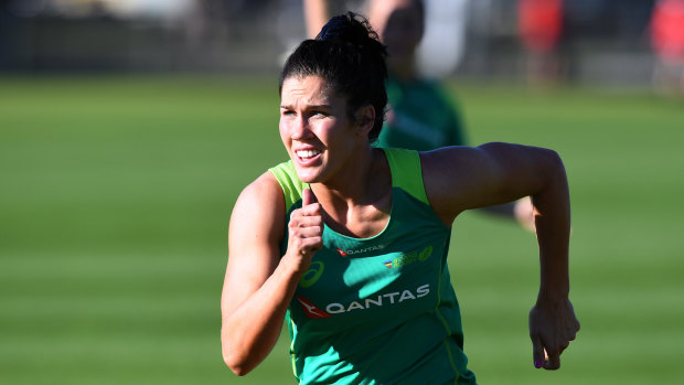 Focus: Australia's Charlotte Caslick on the training paddock. 