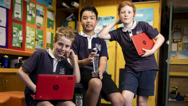 Year 6 students Caleb Jeremy, Sirapuk Wateesatogkij and Monty Rooney from Forest Lodge Public School are heading to Japan to represent Australia in an international robotics competition.