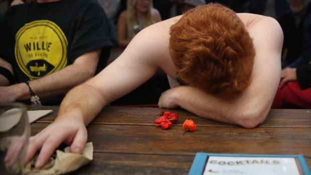 This competitor couldn't hand the heat during a chilli festival at the Bank Hotel in Newtown in 2017.