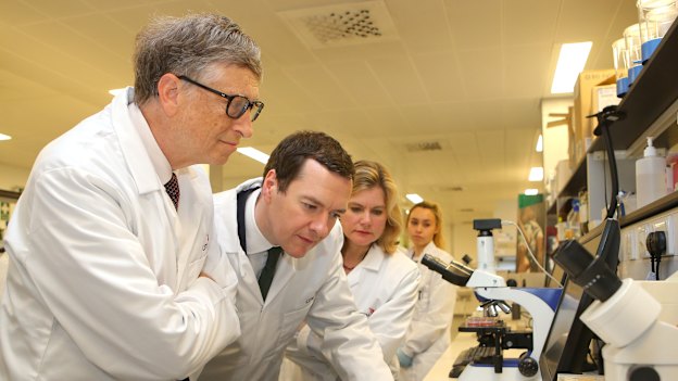 Gates in 2016 at the Liverpool School of Tropical Medicine, where he announced a multi-billion-dollar collaboration with the UK government to help end malaria.