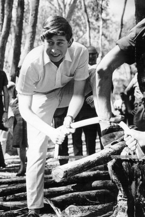 A young Prince Charles at work at Timbertop, 1966.