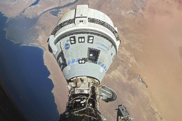 The Starliner docked to the Harmony module of the International Space Station.
