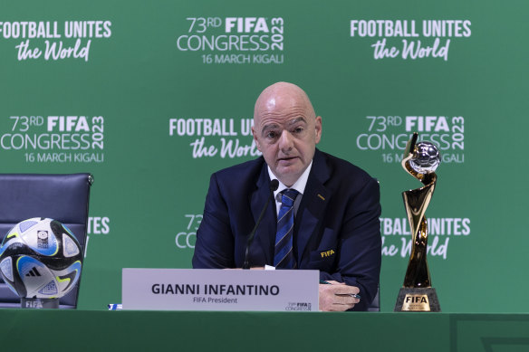 FIFA president Gianni Infantino in Kigali, Rwanda.