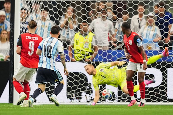Argentina’s Lionel Messi scores his 17th World Cup goal.