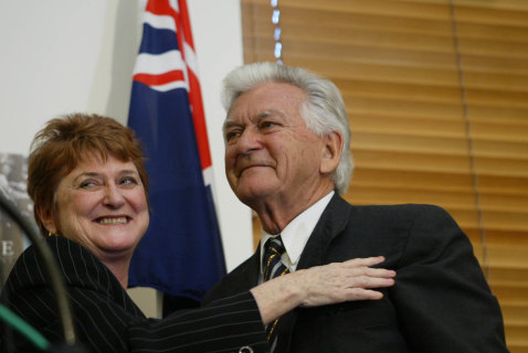 Susan Ryan and Bob Hawke at Parliament House in 2003.