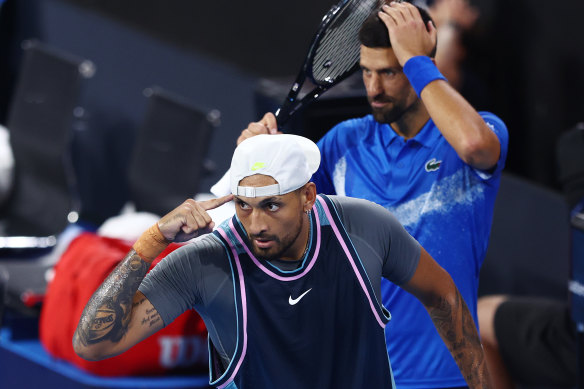 Kyrgios celebrates.