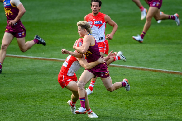 Will Ashcroft with one of his 30 disposals in Saturday’s grand final.
