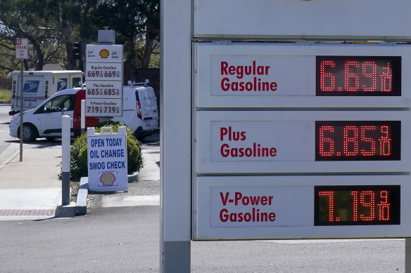 Not getting cheaper: a petrol  station in Menlo Park, California.