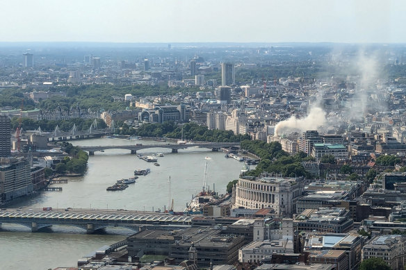 Smoke is seen rising from Somerset House.