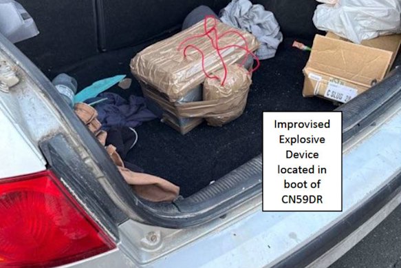 An improvised explosives device found in the boot of the Akram’s car.