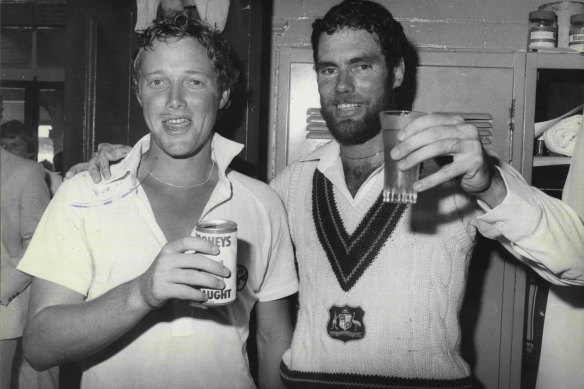 Kim Hughes and Greg Chappell at the SCG in January 1980.