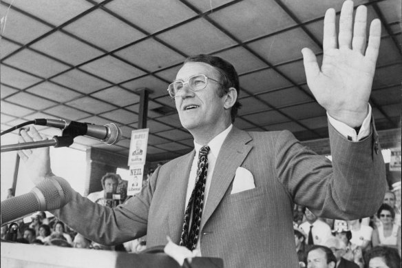 Malcolm Fraser speaks at a Liberal rally in 1975.