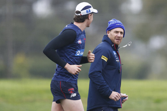 Demons coach Simon Goodwin at Melbourne training on Friday.