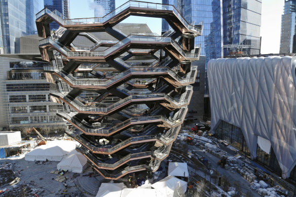 The Vessel - a structure of climbable interlocking staircases is the centre point of the Hudson Yards redevelopment in New York. 