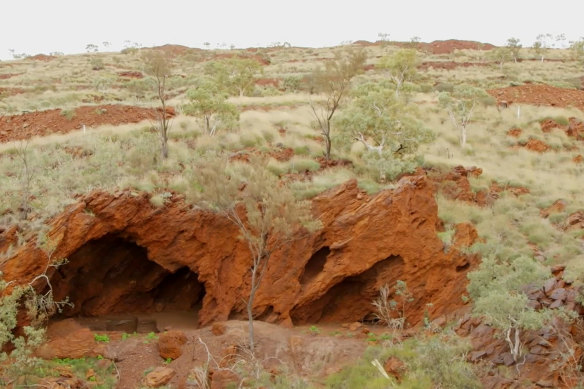 The Juukan Gorge rock shelters before they were legally destroyed by Rio Tinto blasting in 2020.
