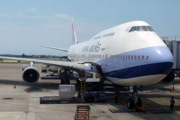 A 747 at the Taoyuan International Airport, which receives flights for travellers to Taipei and Taiwan. 