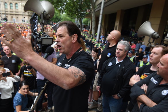 Refusing to step down: CFMEU boss John Setka addresses a 2015 rally in Melbourne.