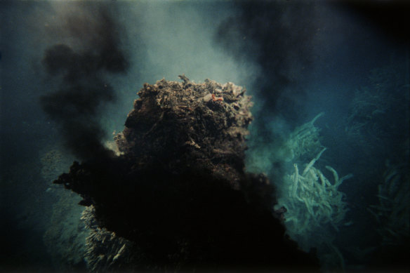 A hydrothermal vent spewing hot water, known as a “black smoker”, in the Pacific. 