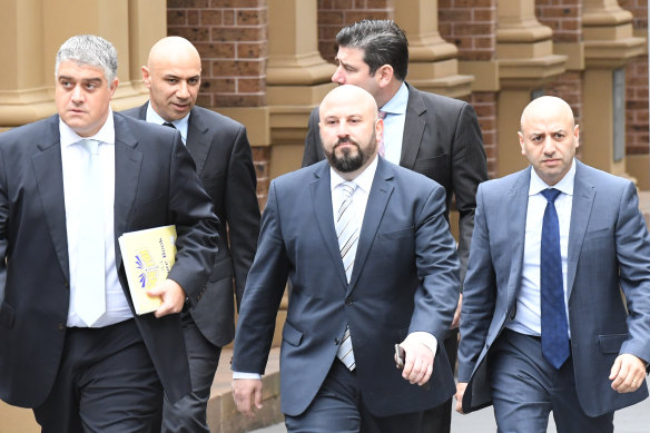 Nick Di Girolamo (far left) acted for Moses Obeid (back, left), Eddie Obeid junior (centre), Paul Obeid (right) and father Eddie Obeid (not pictured) in their failed lawsuit against ICAC in 2016.