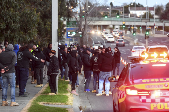 The protest comes after two union officials were allegedly assaulted at the site on Tuesday morning. 