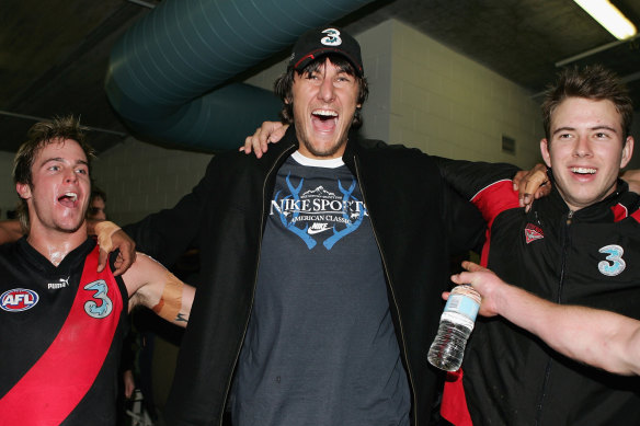 Throwback: Andrew Welsh (left) with supporter Andrew Bogut and Kepler Bradley.