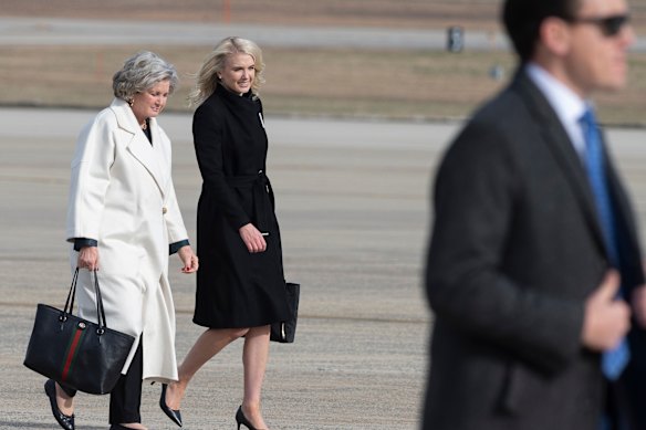 Harp walks with Trump’s chief of staff Susie Wiles, who is credited with installing a sense of stability in his second-term administration.