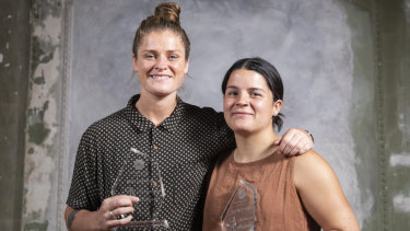 Outstanding performers: Davey and Prespakis at the AFLW Players' awards.