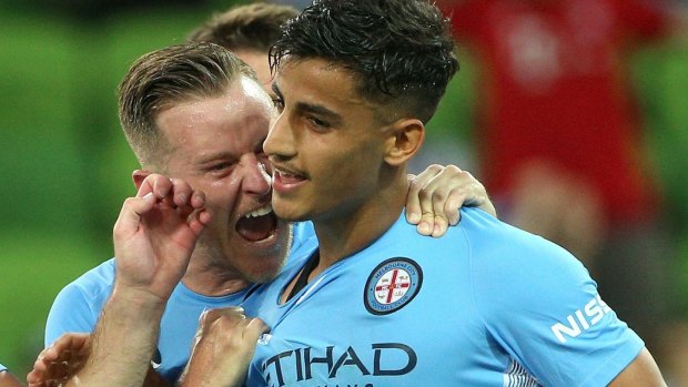 Arzani puts one in the net for Melbourne City.