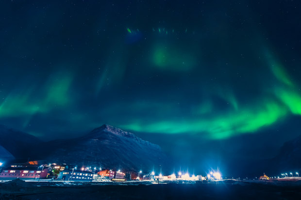 The Northern lights over Longyearbyen.