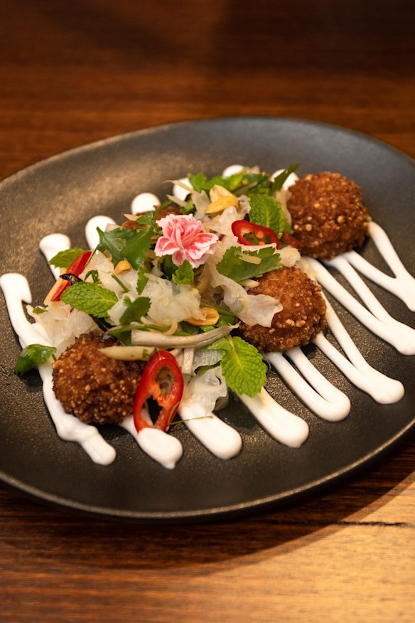 Crisp rice ball salad aka “red curry arancini” at Holy Basil.