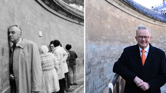 Anthony Albanese declined to recreate an iconic image of former Labor prime minister Gough Whitlam at the Echo Wall of the Temple of Heaven in Beijing.
