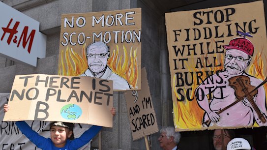 Protesters at Forrest Place for the climate strike. 