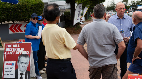 Then Home Affairs minister Peter Dutton campaigns in the 2019 election