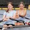 Josie Lehmann and Isla Eade train in Blackwattle Bay.